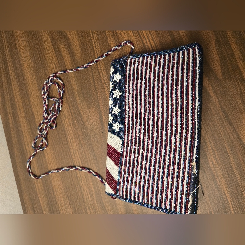 Vintage Patriotic Glass Beaded Clutch Crossbody Bag - Picture 3 of 7